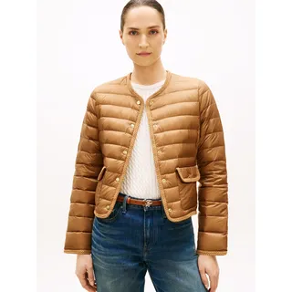 Steppjacke TOMMY HILFIGER "FEMININE LW DOWN JACKET", Damen, Gr. M (40), hickory, Steppware, Obermaterial: 100% Nylon, unifarben, regular fit kurz, Rundhals, Jacken Steppjacke, mit aufgesetzten Taschen