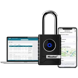 Master Lock 4401EURLHEC Bluetooth Vorhängeschloss für Unternehmen oder Privater, Wetterfest, Länger Bügel, Schwarz