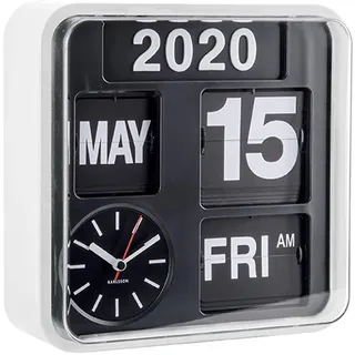 Karlsson KA5364WH - Mini-Wanduhr mit Kalender - Fallblattanzeige - Weiß