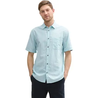 Tom Tailor Regular Fit Leinenhemd mit kurzem Arm, Hellgruen, XXL