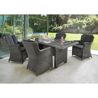 Destiny Garten-Essgruppe »LUNA« 4x Sessel, 1x Tisch, inkl. Auflagen, 13 Stk. tlg. Aluminium, Polyrattan, grau