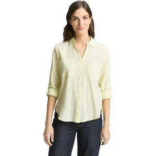 Langarmbluse TOM TAILOR "Regular", Damen, Gr. 40, soft lemon, Web, Obermaterial: 100% Baumwolle, regular fit hüftbedeckend, V-Ausschnitt, Krempelärmel,mit Knöpfen, Blusen Langarmbluse, mit Brusttaschen