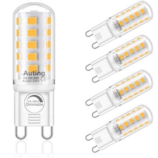 AUTING G9 Led Dimmbar Lampen,4W 2700K Warmweiß LED Birnen,Ersatz fur 20W-40W G9 Halogenlampen,G9 Led Leuchtmittel Kein Flackern,400LM AC220-240V 360 Grad Abstrahlwinkel G9 LED Birnen,5er Pack