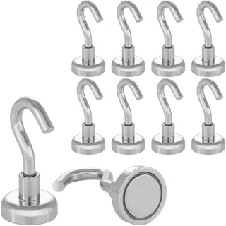 POPPSTAR 10 Stück Magnethaken (Haftkraft 8 kg, Durchmesser 16mm) Mini Magnet-Haken