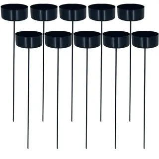 MIJOMA 10 Stück Kerzenhalter-Set, Teelichthalter zum Stecken, Metall, DIY Adventskranz Weihnachtskranz, Länge 20cm, für Kerzen und Teelichter bis 40mm Durchmesser, Perfekte Tischdekoration (Schwarz)