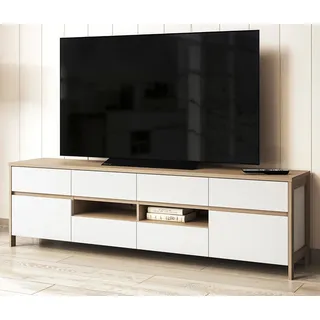 TV-Lowboard "Finnes" in weiß und Eiche TV Unterteil skandinavisch 193 cm, Soft-Close - Weiß, Braun