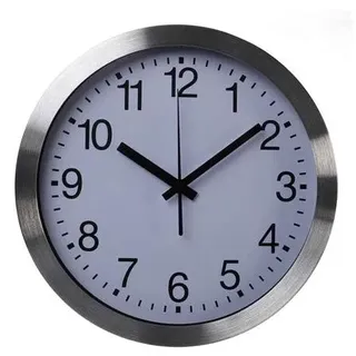 Perel Analoge Funk-Wanduhr 30 cm leise mit DCF-Zeitsynchronisation, großes gut lesbares Zifferblatt, silberner Aluminiumrahmen, ideal für Wohnzimmer Küche Büro oder Wartebereich