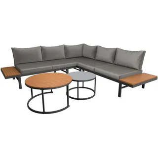 Ambia Garden Loungegarnitur , Grau , Holz, Metall, Glas , Akazie , massiv , Füllung: Komfortschaum,Polyester , L-Form , UV-beständig, Tisch mit Glasplatte , Gartenmöbel, Loungemöbel, Loungegarnituren