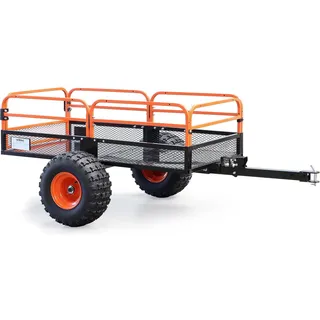 Wiltec Kippanhänger bis 680 kg für Rasentraktor, Anhänger Kipper 216 x 122 x 76,2 cm mit Gitter u. abnehmbaren Seitenwänden, Anhänger mit