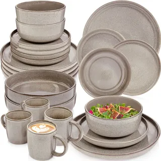 Sänger Tafelservice Kairo Clay - 30 teilig aus Steingut , Grau , Keramik , 70x30x70 cm , kratzfest , Geschirr, Geschirrsets, Tafelservice