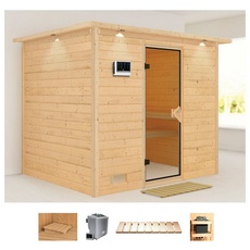 Bild Sauna »Soraja«, (Set), 9-kW-Bio-Ofen mit externer Steuerung beige