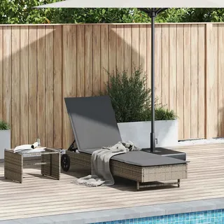 Best Möbel Sonnenliege mit Rollen und Auflage Grau Poly Rattan - Gartenliegen Cloris Neu1366444 1parcel - Grau