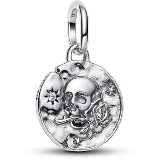 Pandora ME Totenkopf Medaillon-Charm aus Sterling Silber mit Zirkonia, Kompatibel ME und Moments,