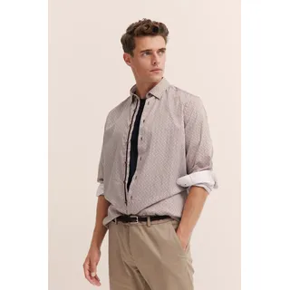 Langarmhemd BUGATTI, Herren, Gr. 4XL, Normalgrößen, braun (cognac), 100% Baumwolle, kariert, normal, eckige 2-Knopf-Manschette, Hemden Langarmhemd, mit Under-Button-Down