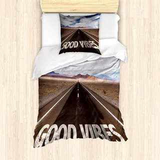 ABAKUHAUS Ausruhen Mantele, Roadme, Milbensicher Allergiker geeignet mit Kissenbezügen, 135 cm x 200 cm - 80 x 80 cm, Braun Dunkelblau Weiß - Braun