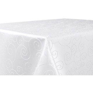 BEAUTEX Tischdecke Damast Ornamente - Bügelfreies Tischtuch - Fleckabweisende, Pflegeleichte Tischwäsche - Tafeltuch, Rund 160 cm, Weiss