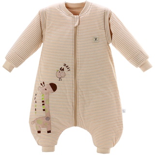 Chilsuessy Baby Winter Schlafsack mit Füßen und abnehmbar Langarm Pyjamas aus Bio Baumwolle kleine Kinder Schlafsack für Baby 1 bis 6 Jahre Soft, Beige, 85 cm