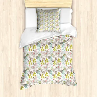 ABAKUHAUS Blumen Bettbezug Set für Einzelbetten, Gekritzel-Art-Laub, Milbensicher Allergiker geeignet mit Kissenbezug, Mehrfarbig