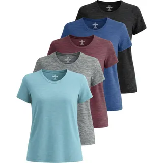 Real Essentials 5er-Pack: Kurzärmeliges Damen-T-Shirt, Workout-Top, Fitness, Pilates, Fitnessstudio, Sportbekleidung (Plus erhältlich), Set 8, Groß
