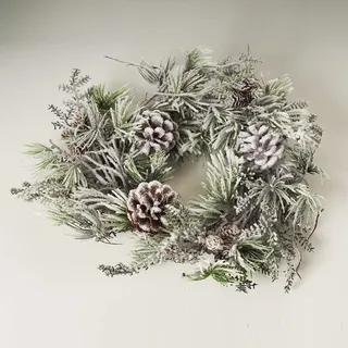 Express Flor 8435461501308 Künstlicher Kranz aus Kiefer/Fichte mit schneebedeckten Zapfen, 40 cm, 1 Stück