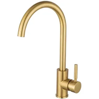 Rostfreier Küchenhahn mit hohem Auslauf aus goldfarbenem Metall - Spülarm - Küchenarm mit Warm- und Kaltewasser - 360-Grad drehbarer Küchenhahn