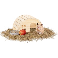 Relaxdays Hamsterhaus aus Holz, Käfigzubehör für Zwerghamster & Mäuse, HBT: 10 x 18,5 x 13 cm, Hamster Häuschen, Natur