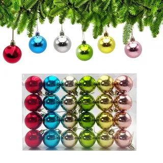 24tlg Weihnachtskugeln Bunt ∅ 5cm, Christbaumkugeln Bunt Plastik, Weihnachtsbaumkugeln mit Aufhänger, Christbaumschmuck für Drinnen & Draußen (4xRot/Gold/Silber/Rosa/Grün/Blau)