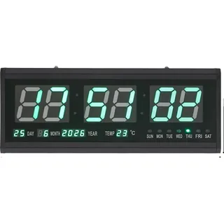 Wanduhr, Hochwertige Aluminiumlegierung, Übergroßes LED-Display, Zeigt Zeit und Temperatur an, Unterstützt Wandmontage, Lautloser Betrieb