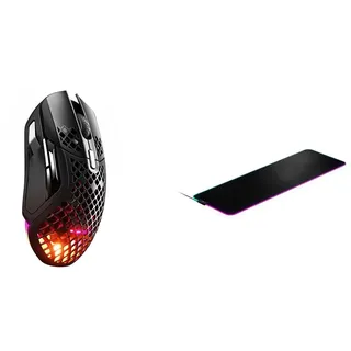 SteelSeries Aerox 5 Wireless Gaming-Maus – Ultraleichte 74 g & QcK Prism Cloth XL - Gaming Mauspad – 2 Zonen RGB-Beleuchtung – Größe XL (900mm x 300mm x 2mm)