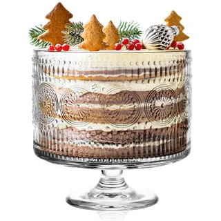 BIMUYI Glas-Trifle-Schale mit Sockel, 3250ml Vintage-Servier-Mittelstück-Schale, Dessertschale mit Fuß für Schichtkuchen, Obst, Salat