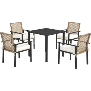 Outsunny Rattan Sitzgruppe, 5-tlg. Gartenmöbel Set, Balkonset für 4 Personen, Balkonmöbel mit 1 Tisch, 4 Stühlen, Gartengarnitur inklusive Kissen, für Garten, Terrasse, Natur - Bronze, Schwarz