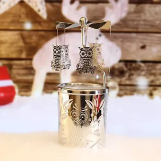 Rotierender Kerzenhalter, Karussell-Teelichter, Kerzenhalter mit Metallaroma, Heimdekoration mit Silberstern-Liebes-Eulenmuster, Geschenk für Hochzeit, Valentinstag, Braut, Frau, Geburtstag