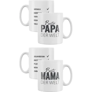 MC-Trend 2er Set Tassen Beste Mama/Bester Papa weiß mit Schriftzug Ø8cm Keramik für Muttertag Vatertag perfekte Geschenk-Idee(2er Set Beste Mama + Bester Papa)