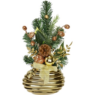 Mini Weihnachtsbaum in Vase Weihnachtsdeko mit Weihnachtskugel Beeren Apfel Tannenzweige Tannenbaum Christbaum Weihnachtsdekoration Wohnkultur Kunstpflanze Dekopflanze Zimmerpflanze Tischdeko