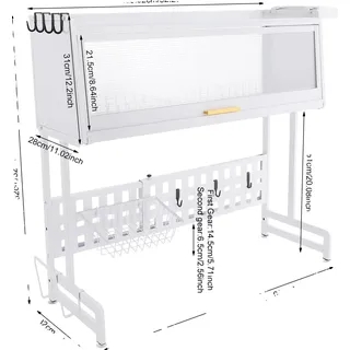 Geschirrabtropfgestell, verstellbares Design, platzsparende Aufbewahrung, WEISS