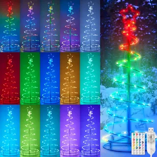 LED Weihnachtsbaum RGB mit Stern, Spiral Weihnachtsbaum Deko mit Fernbdienung Timer, 1,2m Weihnachtsdeko Aussen Innen, Weihnachtsbaumbeleuchtung für Garten Balkon - Weiß
