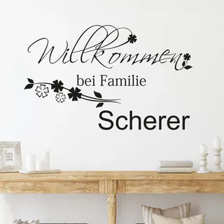 GRAZDesign Wandtattoo Willkommen bei Familie Wunschname für Flur, Wandsticker Flur und Diele, Eingang, Wandtattoo Sprüche Wandsprüche, Sticker Aufkleber modern - 87x57cm / 080 braun