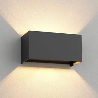 ledscom.de Wandleuchte CUBEL für außen, anthrazit, IP65, Up & Downlight, rechteckig, inkl. 2 LED Lampen, je 4,1 W, 501lm, warmweiß