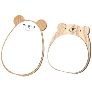 wocpvm Set mit 2 Spiegel kinderzimmer, Tischspiegel Kinder Katze Spiegel Kleiner Schminkspiegel, Niedliche Bärenmotive Holzrahmen-Spiegeln für Schlaf- und Kinderzimmer