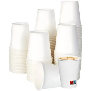Weiße Einwegbecher aus Papier | Robust und thermisch haltbar für Cappuccino, Kräutertee, Tee, Cocktails und Getränke zum Mitnehmen | Umweltfreundlich, Büros und Catering (190 ml (50 Stück))