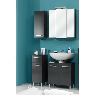 Saphir Badmöbel-Set "Quickset 4-teilig, Waschbeckenunterschrank mit LED-Spiegelschrank" 4 Stk. tlg., anthrazit dekor, anthrazit glanz