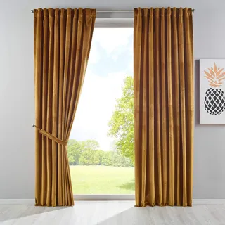 Gardinenbox Verdunkelung Vorhang »Milano« Samt Blickdicht Schlaufenband Tunneldurchzug Blackout Bügelband kürzbar Senf 2 Stück HxB 280x135 cm, 20357