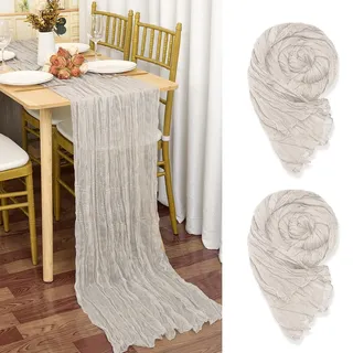 2 Stück Seihtuch-Tischläufer Braun-grau,90 x 300 cm Hellbraun Rustikaler Gaze Stoff Boho Tischläufer Käsetuch Tischläufer Hochzeit Tischdecke für Hochzeitsfeier Brautparty Tischdekoration