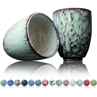 Ganzoo Kaffee Becher Keramik, Design Kaffee -Tasse ohne Henkel 200ml, Tee -Tasse 2er Set, coffee mug, tea cup, Tasse mit modernem Muster, bunte Unikate andeer