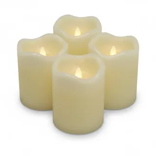 ToCi 4 x LED Kerzen Creme Ø 7 x 9 cm – Flammenlose Echtwachskerzen mit flackerndem Licht & Timer - LED-Stumpenkerzen mit An-/Ausschalter - Batteriebetriebene Dekokerzen für Advent & Zuhause