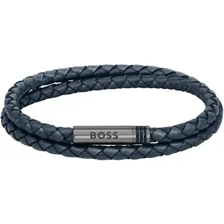 Boss ARES Armband Edelstahl Leder blau grau 1580494M Größe M