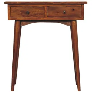 Artisan Furniture Konsolentisch Mini, im Kastanienholz-Finish, mit 2 Schubladen, Braun , Metall , Echtholz,Mangoholz , Holz Optik , Rechteckig , 70x78x30 cm , FSC 100%, Handmade in India , Wohnzimmer, Wohnzimmertische, Konsolentische