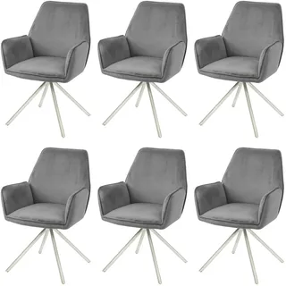 Mendler Esszimmerstuhl HWC-G67 Samt dunkelgrau 6er Set