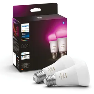Philips Hue White & Color Ambiance E27 LED Glühbirne, 806lm, 16 Mio. Farben, dimmbar, steuerbar via App und Stimme, kompatibel mit Amazon Alexa (Echo, Echo Dot), 2er Pack, alte Generation