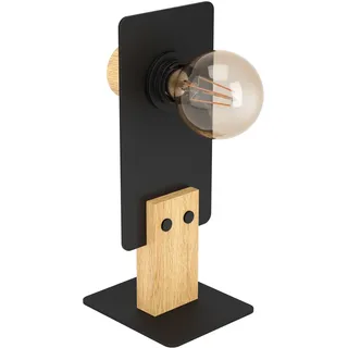 EGLO Tischlampe Bramerton, ausgefallene Nachttischlampe, Tischleuchte aus Holz und Metall Schwarz, FSCM70HB, Deko Lampe für Wohnzimmer und Schlafzimmer, E27 Fassung